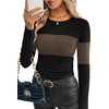 image:imageWIHOLL Long Sleeve Shirts for Women Fall Fashion Thermal Shirts Rib Knit Winter Clothing Warm Undershirts Basic TShirts0brown Stripes