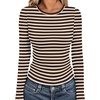 image:imageWIHOLL Long Sleeve Shirts for Women Fall Fashion Thermal Shirts Rib Knit Winter Clothing Warm Undershirts Basic TShirts0coffee Stripes