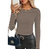 image:imageWIHOLL Long Sleeve Shirts for Women Fall Fashion Thermal Shirts Rib Knit Winter Clothing Warm Undershirts Basic TShirts0coffee Stripes