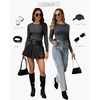 image:imageWIHOLL Long Sleeve Shirts for Women Fall Fashion Thermal Shirts Rib Knit Winter Clothing Warm Undershirts Basic TShirts0grey Black Stripes