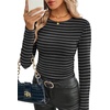 image:imageWIHOLL Long Sleeve Shirts for Women Fall Fashion Thermal Shirts Rib Knit Winter Clothing Warm Undershirts Basic TShirts0grey Black Stripes