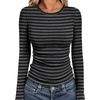 image:imageWIHOLL Long Sleeve Shirts for Women Fall Fashion Thermal Shirts Rib Knit Winter Clothing Warm Undershirts Basic TShirts0grey Black Stripes