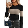 image:imageWIHOLL Long Sleeve Shirts for Women Fall Fashion Thermal Shirts Rib Knit Winter Clothing Warm Undershirts Basic TShirts0khaki Stripes