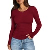 image:imageWIHOLL Long Sleeve Shirts for Women Fall Fashion Thermal Shirts Rib Knit Winter Clothing Warm Undershirts Basic TShirts5wine Red