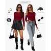 image:imageWIHOLL Long Sleeve Shirts for Women Fall Fashion Thermal Shirts Rib Knit Winter Clothing Warm Undershirts Basic TShirts5wine Red
