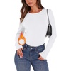 image:imageWIHOLL Long Sleeve Thermal Shirt for Women Light Fleece Tops Fall 2026 Crew Neck Casual Basic TShirtsBwhite