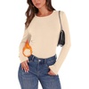 image:imageWIHOLL Long Sleeve Thermal Shirt for Women Light Fleece Tops Fall 2026 Crew Neck Casual Basic TShirtsCbeige