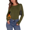 image:imageWIHOLL Long Sleeve Thermal Shirt for Women Light Fleece Tops Fall 2026 Crew Neck Casual Basic TShirtsEarmy Green