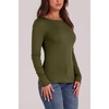 image:imageWIHOLL Long Sleeve Thermal Shirt for Women Light Fleece Tops Fall 2026 Crew Neck Casual Basic TShirtsEarmy Green