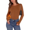 image:imageWIHOLL Long Sleeve Thermal Shirt for Women Light Fleece Tops Fall 2026 Crew Neck Casual Basic TShirtsFbrown