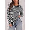 image:imageWIHOLL Long Sleeve Thermal Shirt for Women Light Fleece Tops Fall 2026 Crew Neck Casual Basic TShirtsStripe Black
