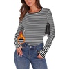 image:imageWIHOLL Long Sleeve Thermal Shirt for Women Light Fleece Tops Fall 2026 Crew Neck Casual Basic TShirtsStripe Black