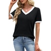 image:imageWIHOLL Short Sleeve Sweater for Women V Neck Spring Summer Tops 2026 Work Business Casual Outfits Trendy Clothes0color Block Black 01