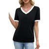 image:imageWIHOLL Short Sleeve Sweater for Women V Neck Spring Summer Tops 2026 Work Business Casual Outfits Trendy Clothes0color Block Black 01