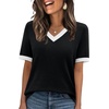 image:imageWIHOLL Short Sleeve Sweater for Women V Neck Spring Summer Tops 2026 Work Business Casual Outfits Trendy Clothes0color Block Black 01