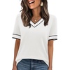 image:imageWIHOLL Short Sleeve Sweater for Women V Neck Spring Summer Tops 2026 Work Business Casual Outfits Trendy Clothes1color Block White