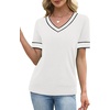 image:imageWIHOLL Short Sleeve Sweater for Women V Neck Spring Summer Tops 2026 Work Business Casual Outfits Trendy Clothes1color Block White