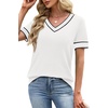 image:imageWIHOLL Short Sleeve Sweater for Women V Neck Spring Summer Tops 2026 Work Business Casual Outfits Trendy Clothes1color Block White