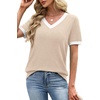 image:imageWIHOLL Short Sleeve Sweater for Women V Neck Spring Summer Tops 2026 Work Business Casual Outfits Trendy Clothes2color Block Apricot