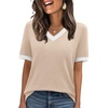 image:imageWIHOLL Short Sleeve Sweater for Women V Neck Spring Summer Tops 2026 Work Business Casual Outfits Trendy Clothes2color Block Apricot