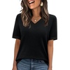 image:imageWIHOLL Short Sleeve Sweater for Women V Neck Spring Summer Tops 2026 Work Business Casual Outfits Trendy ClothesBlack