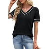 image:imageWIHOLL Short Sleeve Sweater for Women V Neck Spring Summer Tops 2026 Work Business Casual Outfits Trendy ClothesColor Block Black 02