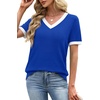 image:imageWIHOLL Short Sleeve Sweater for Women V Neck Spring Summer Tops 2026 Work Business Casual Outfits Trendy ClothesColor Block Blue