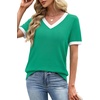 image:imageWIHOLL Short Sleeve Sweater for Women V Neck Spring Summer Tops 2026 Work Business Casual Outfits Trendy ClothesColor Block Green