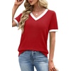 image:imageWIHOLL Short Sleeve Sweater for Women V Neck Spring Summer Tops 2026 Work Business Casual Outfits Trendy ClothesColor Block Red