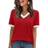 image:imageWIHOLL Short Sleeve Sweater for Women V Neck Spring Summer Tops 2026 Work Business Casual Outfits Trendy ClothesColor Block Red