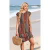 image:imageWIHOLL Summer Dresses for Women 2026 Cap Sleeve Casual Sundresses Floral Tiered Swing Fashion Beach Vacation Dress04  Brown Red Boho Stripe