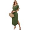 image:imageWIHOLL Summer Dresses for Women Short Sleeve Maxi Dresses V Neck Sundress with Side Slit Pockets Casual Beach DressAmy Green