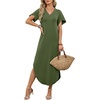 image:imageWIHOLL Summer Dresses for Women Short Sleeve Maxi Dresses V Neck Sundress with Side Slit Pockets Casual Beach DressAmy Green
