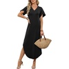 image:imageWIHOLL Summer Dresses for Women Short Sleeve Maxi Dresses V Neck Sundress with Side Slit Pockets Casual Beach DressBlack