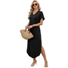 image:imageWIHOLL Summer Dresses for Women Short Sleeve Maxi Dresses V Neck Sundress with Side Slit Pockets Casual Beach DressBlack