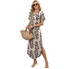 image:imageWIHOLL Summer Dresses for Women Short Sleeve Maxi Dresses V Neck Sundress with Side Slit Pockets Casual Beach DressFloral Beige
