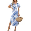 image:imageWIHOLL Summer Dresses for Women Short Sleeve Maxi Dresses V Neck Sundress with Side Slit Pockets Casual Beach DressFloral Blue