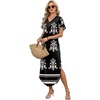 image:imageWIHOLL Summer Dresses for Women Short Sleeve Maxi Dresses V Neck Sundress with Side Slit Pockets Casual Beach DressFloral Boho