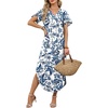 image:imageWIHOLL Summer Dresses for Women Short Sleeve Maxi Dresses V Neck Sundress with Side Slit Pockets Casual Beach DressFloral Ethnic
