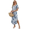image:imageWIHOLL Summer Dresses for Women Short Sleeve Maxi Dresses V Neck Sundress with Side Slit Pockets Casual Beach DressFloral Ethnic