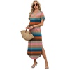 image:imageWIHOLL Summer Dresses for Women Short Sleeve Maxi Dresses V Neck Sundress with Side Slit Pockets Casual Beach DressStriped