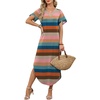image:imageWIHOLL Summer Dresses for Women Short Sleeve Maxi Dresses V Neck Sundress with Side Slit Pockets Casual Beach DressStriped