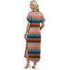 image:imageWIHOLL Summer Dresses for Women Short Sleeve Maxi Dresses V Neck Sundress with Side Slit Pockets Casual Beach DressStriped
