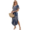 image:imageWIHOLL Summer Dresses for Women Short Sleeve Maxi Dresses V Neck Sundress with Side Slit Pockets Casual Beach DressStriped Navy