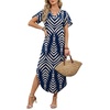 image:imageWIHOLL Summer Dresses for Women Short Sleeve Maxi Dresses V Neck Sundress with Side Slit Pockets Casual Beach DressStriped Navy