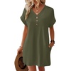 image:imageWIHOLL Summer Dresses for Women with Sleeves Midi Dress Button Down Beach Vacation Casual Dresses Fashion Clothing1army Green