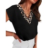 image:imageWIHOLL Summer Tops for Women 2026 Dressy Casual Short Sleeve Shirts Business Casual T Shirts Beach Vacation ClothesBlack Leopard