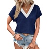 image:imageWIHOLL Summer Tops for Women 2026 Dressy Casual Short Sleeve Shirts Business Casual T Shirts Beach Vacation ClothesNavy Blue