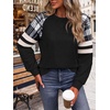 image:imageWIHOLL Sweatshirts for Women Crewneck Long Sleeve Loose Fit Tops Color Block Fashion 2026Black White Grid