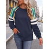 image:imageWIHOLL Sweatshirts for Women Crewneck Long Sleeve Loose Fit Tops Color Block Fashion 2026Blue Colorful Striped